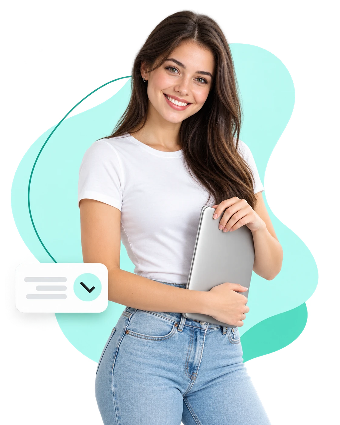 Woman holding a laptop after requesting a cash advance online